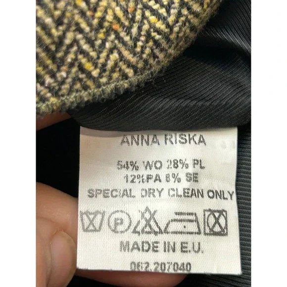 Anna Risca Skirt Womens Medium Green Tweed Herringbone Ruffle Hem Mini Academia - Picture 6 of 9